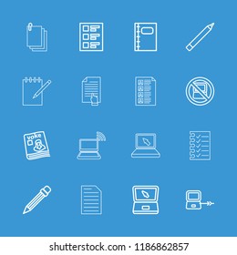 Notebook icon. collection of 16 notebook outline icons such as no laptop, laptop connection, pen, magazine, checklist, laptop. editable notebook icons for web and mobile.