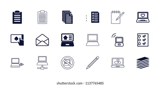 Notebook icon. collection of 18 notebook filled and outline icons such as real estate on laptop, check list, laptop with heart. editable notebook icons for web and mobile.