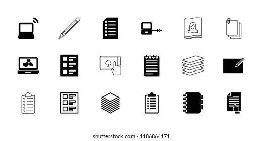 Notebook icon. collection of 18 notebook filled and outline icons such as laptop connection, laptop, checklist, paper. editable notebook icons for web and mobile.