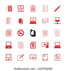 Notebook icon. collection of 25 notebook filled and outline icons such as pen, laptop, paper, finger on tablet, check list. editable notebook icons for web and mobile.