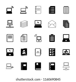 Notebook icon. collection of 25 notebook filled and outline icons such as laptop, checklist, paper, book, check list, notepad. editable notebook icons for web and mobile.