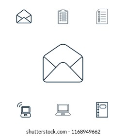 Notebook icon. collection of 7 notebook outline icons such as envelope, laptop signal, laptop, checklist. editable notebook icons for web and mobile.