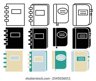 Notebook icon collection on white background