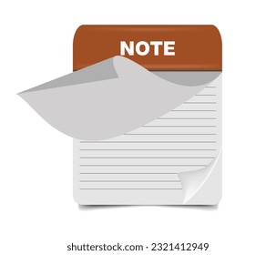 Diseño de iconos de bloc de notas aislado en un fondo blanco. Dibujo de notas de bloque con páginas plegadas abiertas
