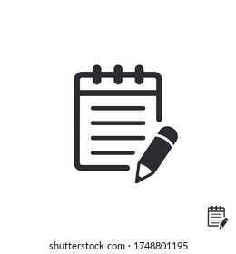 Notebook icon. Diary Book. Reminder sign. Shopping list. Notes sign.
Symbol of Notebook. Worksheet sign. File icon. Pictogram letter. Office documents. Personal document. Notes icon. Sign a document. 