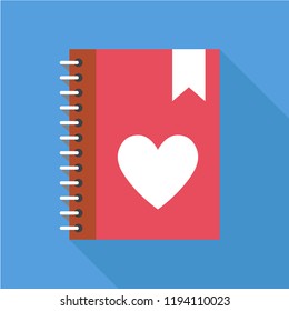 Notebook icon, diary with heart icon in flat style, Vector illustration