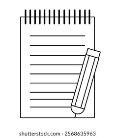 Notebook, icon, document, file, pencil, pen, black and white, vector illustration, 10EPS