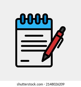 Icono de bloc de notas en estilo de línea rellena, uso para presentación de aplicación móvil del sitio web