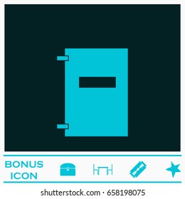 Notebook icon flat. Blue pictogram on dark background. Vector illustration symbol and bonus icons