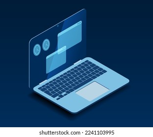 Notebook icon in flat style. Computer. Laptop on color background. Business device. Vector design element for you project