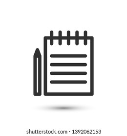 Notebook icon in flat style. Vector paper notepad with pencil symbol for your web site design, logo, app, UI.