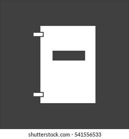 Notebook icon flat. Vector white illustration isolated on black background. Flat symbol