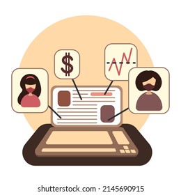 Notebook icon with highlighted charts. Large set of business infographic elements with various statistical graphs to present vector. Digital Data Technology. KPI Business Dashboard Technology.