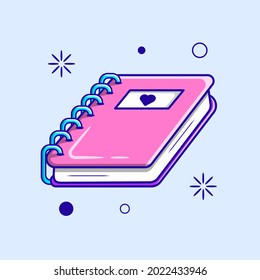 Notebook Icon Illustration. Diary Cartoon Vector Illustration. Literacy Themed Illustration icon isolated on Blue Background. Flat Cartoon Style.