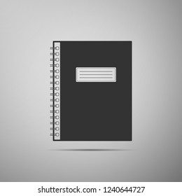 Notebook icon isolated on grey background. Spiral notepad icon. School notebook. Writing pad. Diary for business. Notebook cover design. Office stationery items. Flat design. Vector Illustration