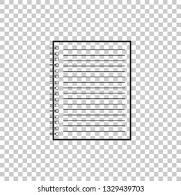 Notebook icon isolated on transparent background. Spiral notepad icon. School notebook. Writing pad. Diary for business. Notebook cover design. Office stationery item. Flat design. Vector Illustration