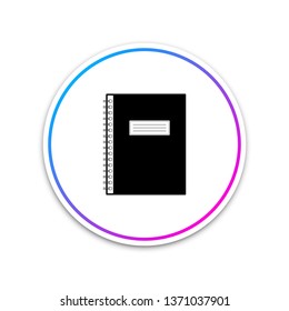 Notebook icon isolated on white background. Spiral notepad icon. School notebook. Writing pad. Diary for business. Notebook cover . Office stationery item. Circle white button. Vector Illustration