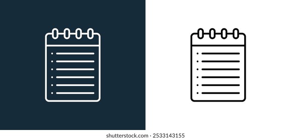 ícone de bloco de anotações isolado em cores brancas e pretas. contorno de bloco de anotações ícone de vetor linear da coleção de papéis de carta do office para aplicativos móveis, web e interface do usuário.