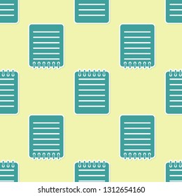 Notebook icon isolated seamless pattern on yellow background. Spiral notepad icon. School notebook. Writing pad. Diary for business. Notebook cover design. Office stationery items. Vector Illustration