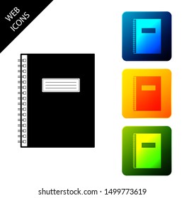 Notebook icon isolated. Spiral notepad icon. School notebook. Writing pad. Diary for business. Notebook cover design. Office stationery items. Set icons colorful square buttons. Vector Illustration