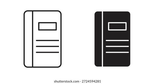Notebook icon with line and silhouette versions.