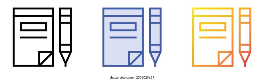 notebook icon. Linear, Blue Fill and Gradient Style Design Isolated On White Background