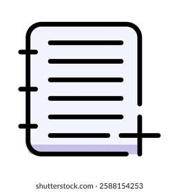 Notebook Icon With Lines and a Plus Sign for Content Representation