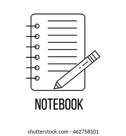 Notebook icon or logo line art style. Vector Illustration isolated on white background.