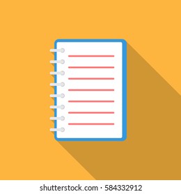 Notebook icon with long shadow. Flat design style. Notebook simple silhouette. Modern, minimalist icon in stylish colors. Web site page and mobile app design vector element.