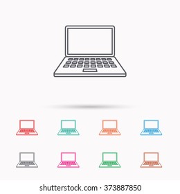 Notebook icon. Mobile laptop sign. Linear icons on white background.