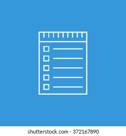 notebook icon, on blue background, white outline, large size symbol