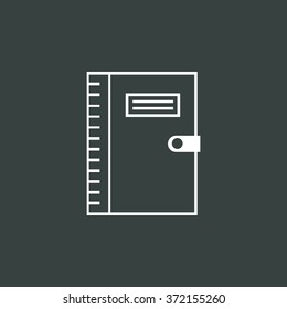 notebook icon, on dark background, white outline, large size symbol