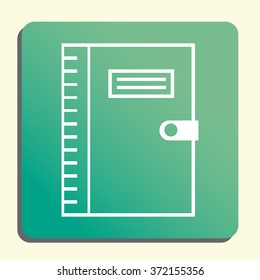 notebook icon, on green rounded rectangle background, white outline