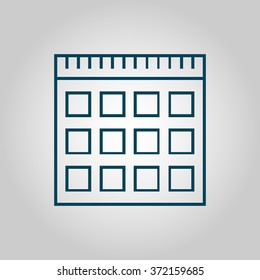 notebook icon, on grey background, blue outline, large size symbol