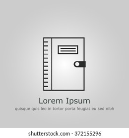notebook icon, on grey outline, dark outline, example text