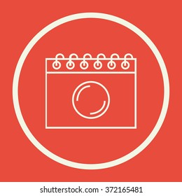 notebook icon, on red background, white circle border, white outline