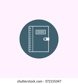 notebook icon, on white background, blue circle border, white outline