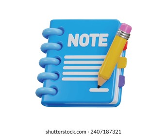 notebook icon with pencil icon 3d rendering vector illustration