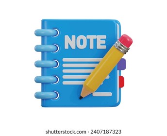 notebook icon with pencil icon 3d rendering vector illustration