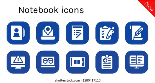  notebook icon set. 10 filled notebook icons. Simple modern icons about  - Contact, Laptop, List, Clipboard, Paper, Computer, Tablet, Ebooks