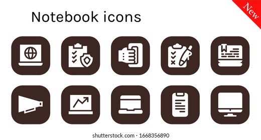 conjunto de iconos del bloc de notas. 10 iconos de bloc de notas rellenos.  Iconos modernos sencillos, como: Internet, Portapapeles, Portátil, Portátil, Comunicación, Libreta telefónica, Pantalla