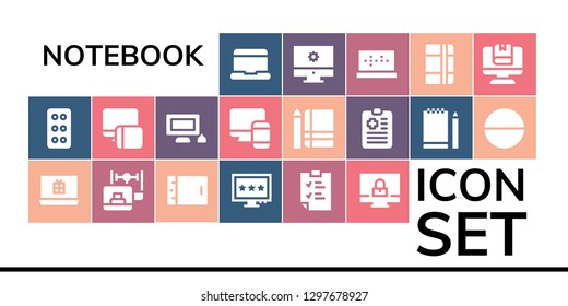  notebook icon set. 19 filled notebook icons. Simple modern icons about  - Laptop, Tablet, Computer, Clipboard, Responsive, Personal computer, Notebook, Sketchbook