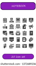 notebook icon set. 25 filled notebook icons. 