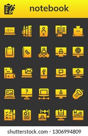 notebook icon set. 26 filled notebook icons.  Simple modern icons about  - Laptop, Clipboard, School material, Phone book, Ebook, Tasks, Computer, Stationery, Tablet, Walkie