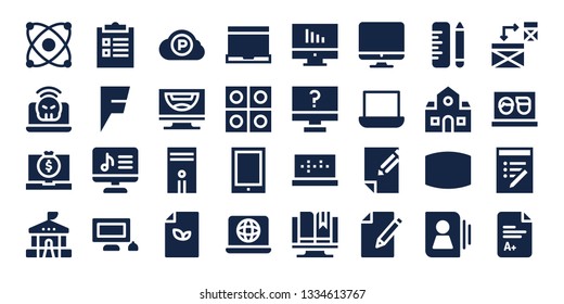 notebook icon set. 32 filled notebook icons. on blue background style Simple modern icons about  - Electron, Laptop, School, Checklist, Foursquare, Computer, Personal computer
