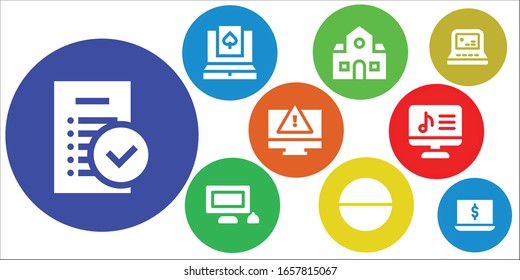 notebook icon set. 9 filled notebook icons.  Simple modern icons such as: Tasks, Laptop, School, Personal computer, Tablet, Computer