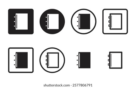notebook icon set – black and white book symbols collection