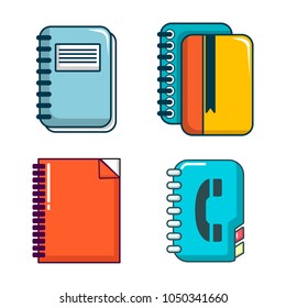 Notebook icon set. Cartoon set of notebook vector icons for web design isolated on white background