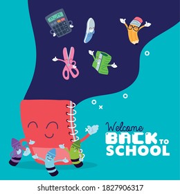 notebook and icon set cartoons design, Back to school eduacation class lesson theme Vector illustration