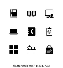 notebook icon set. clipboard with a, computer and grid vector icon for graphic design and web